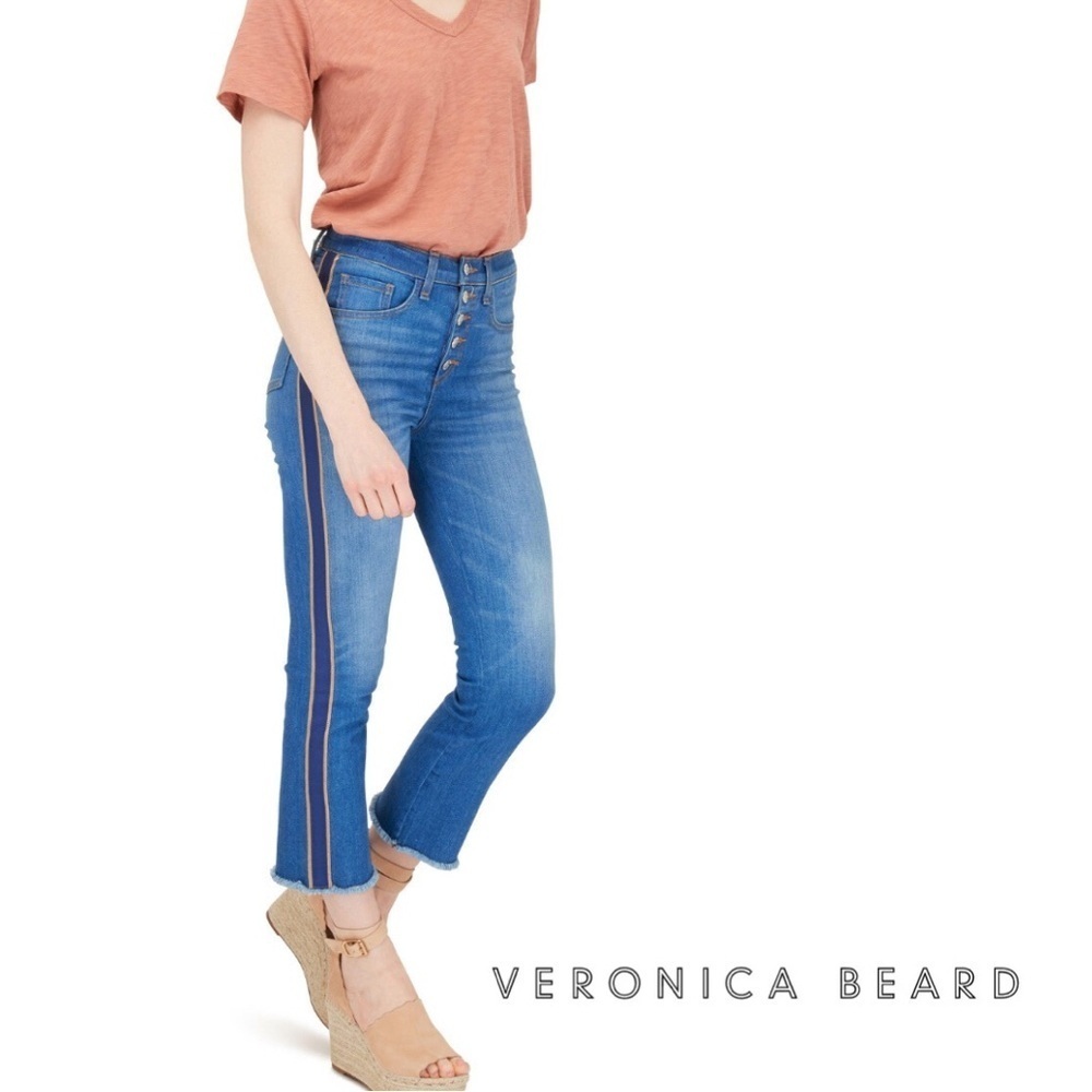 Veronica Beard Medium Blue Cropped Jeans with Pink Side Stripe